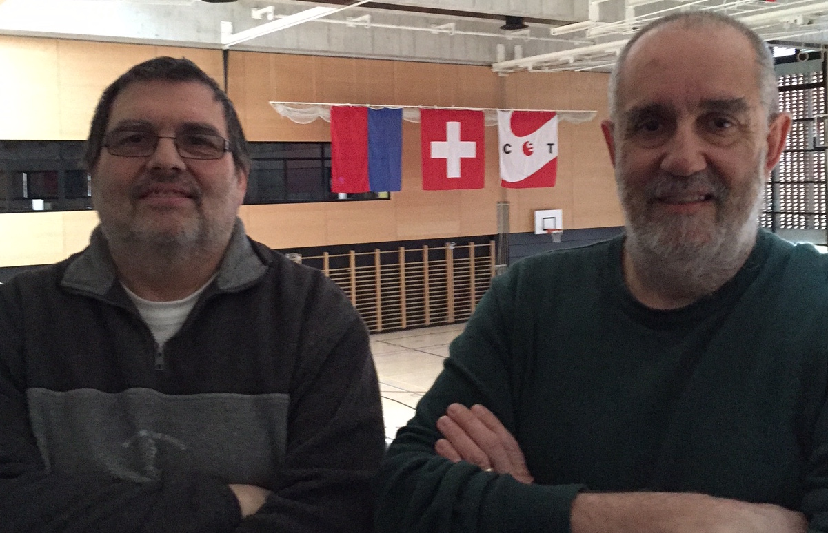 Raoul Gomez et Antonio Lisi sur les lieux de la manifestation, dans la salle Gottardo, CST Tenero